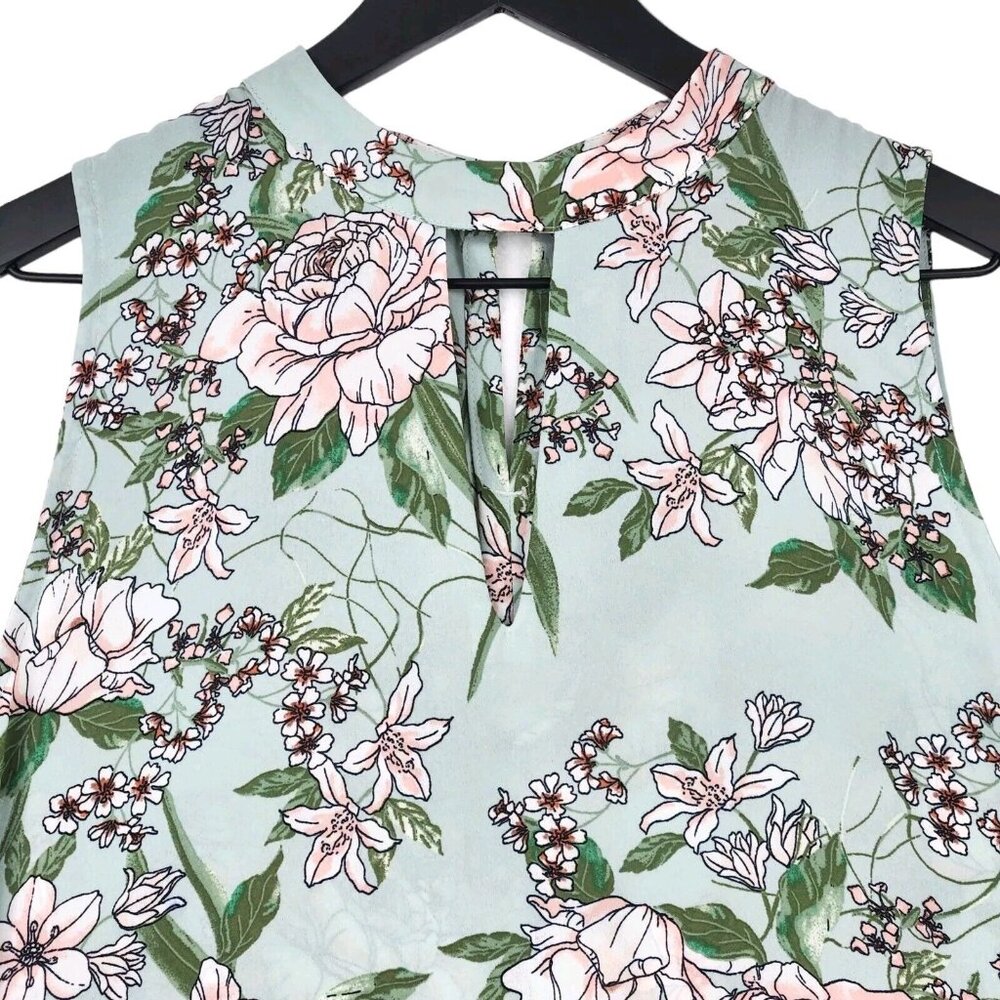 Loft‎ Outlet Women's Tunic Top Sz M Mint Green Floral Fairy Sleeveless Cottage - Picture 2 of 10
